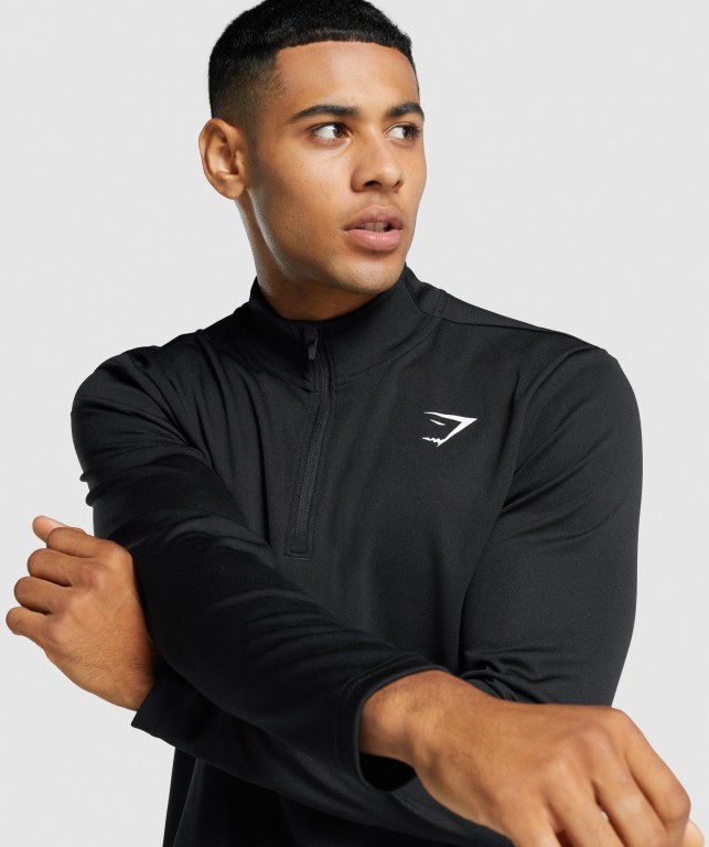 Gymshark Arrival 1/4 Zip Kapüşonlu Sweatshirt Erkek Siyah | 167-PHODWF