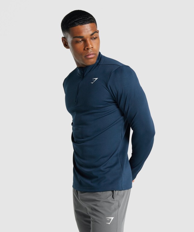 Gymshark Arrival 1/4 Zip Kapüşonlu Sweatshirt Erkek Lacivert | 826-BMZRKV