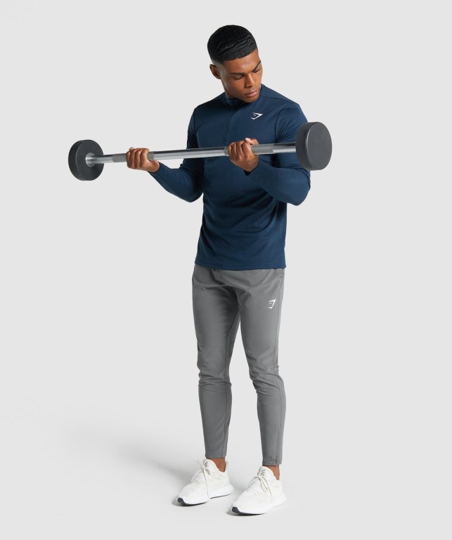 Gymshark Arrival 1/4 Zip Kapüşonlu Sweatshirt Erkek Lacivert | 826-BMZRKV