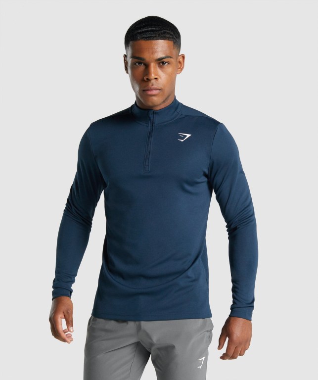 Gymshark Arrival 1/4 Zip Kapüşonlu Sweatshirt Erkek Lacivert | 826-BMZRKV