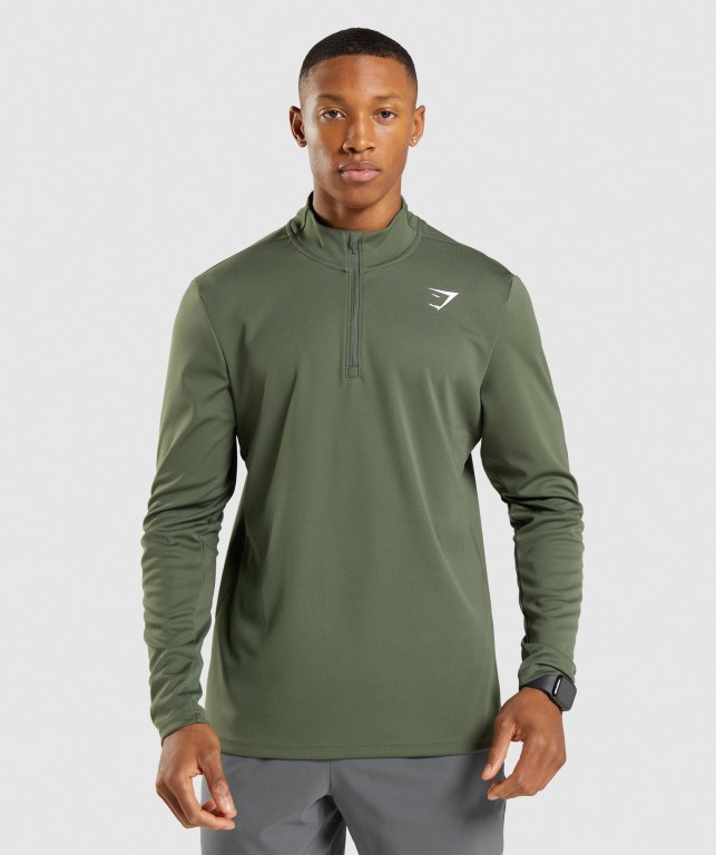 Gymshark Arrival 1/4 Zip Kapüşonlu Sweatshirt Erkek Zeytin Yeşili | 985-KHLWBP