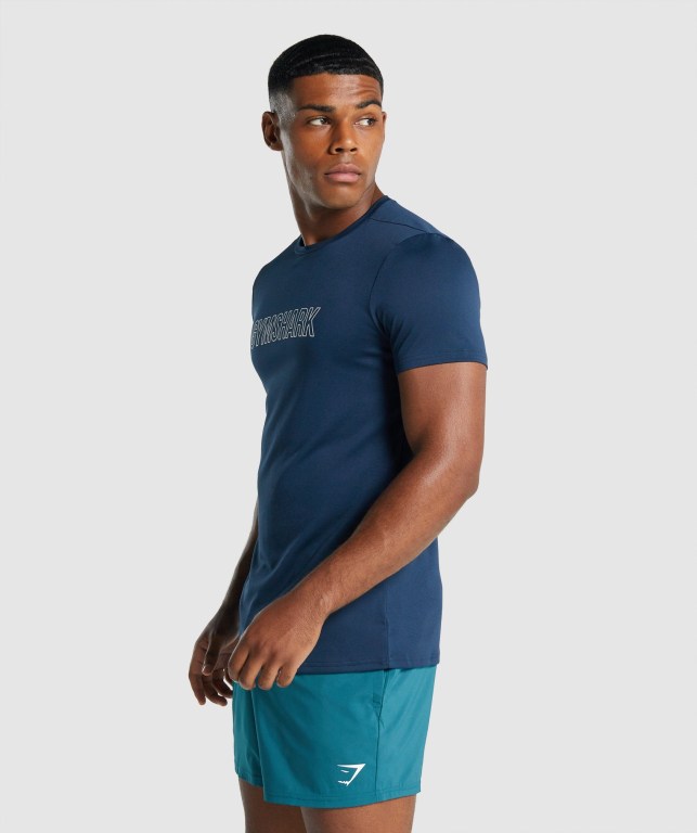 Gymshark Arrival Graphic Tişört Erkek Lacivert | 203-FSOBIY