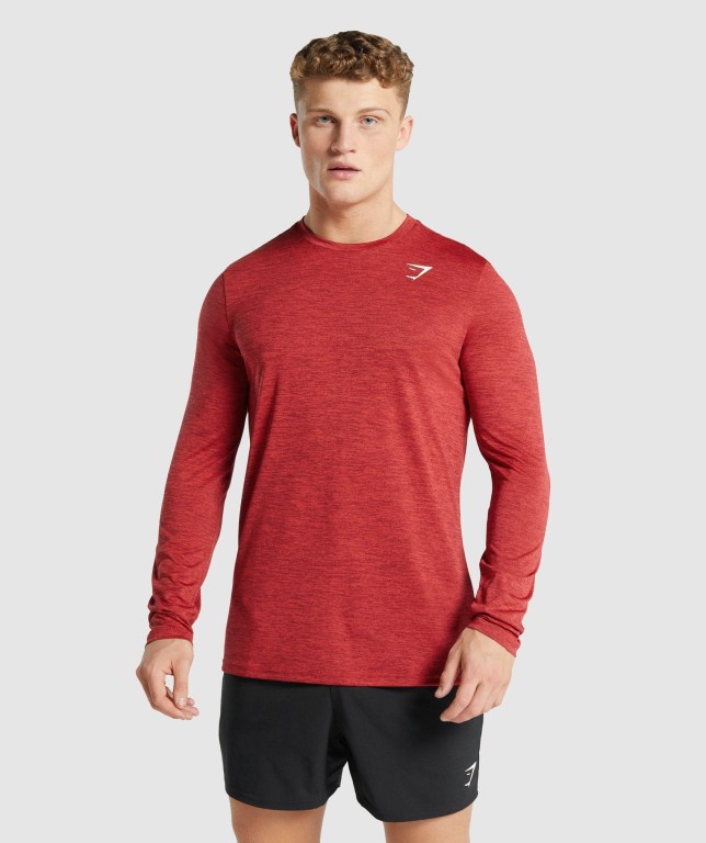 Gymshark Arrival Marl Tişört Erkek Kırmızı | 806-XRZWEM