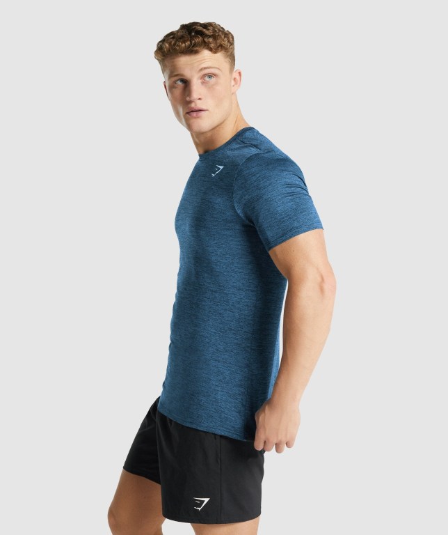 Gymshark Arrival Marl Tişört Erkek Lacivert | 506-BZEOMN