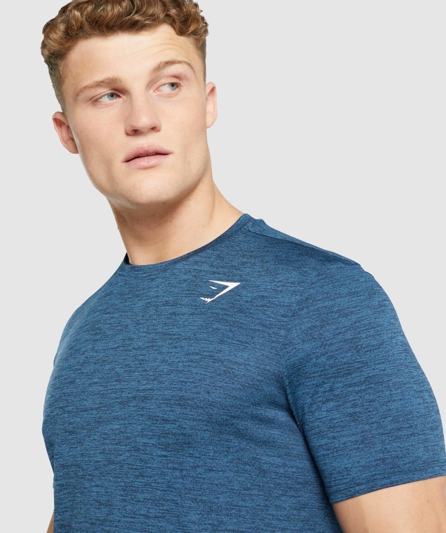 Gymshark Arrival Marl Tişört Erkek Lacivert | 506-BZEOMN