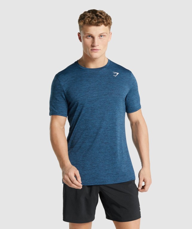 Gymshark Arrival Marl Tişört Erkek Lacivert | 506-BZEOMN