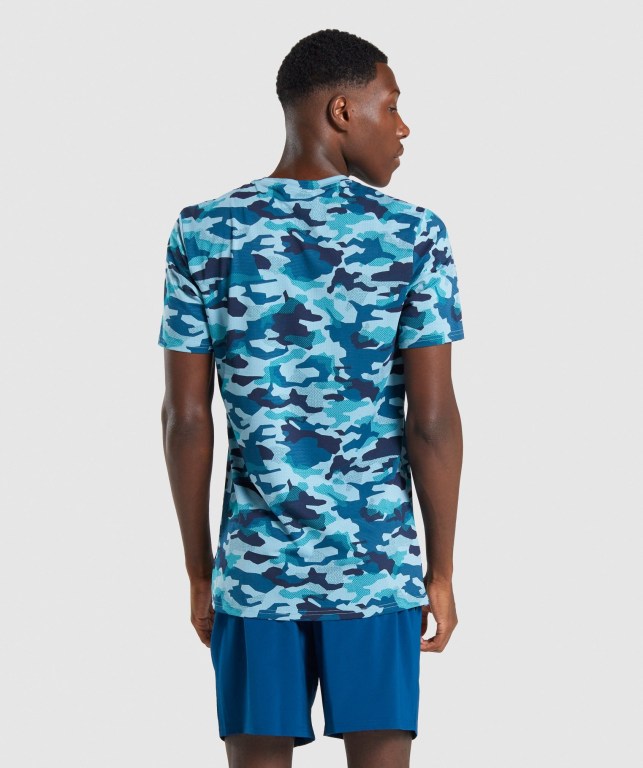 Gymshark Arrival Tişört Erkek Turkuaz Camo | 901-DOVUNH