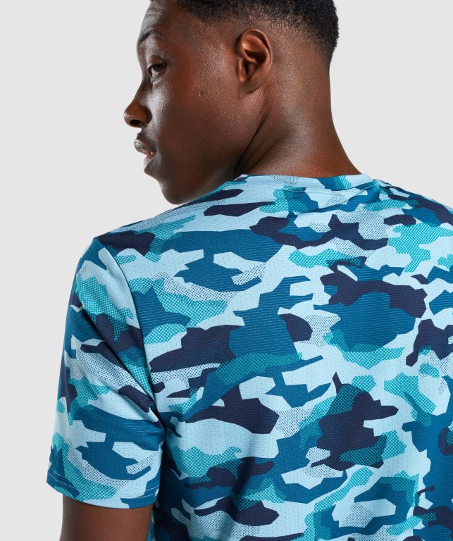 Gymshark Arrival Tişört Erkek Turkuaz Camo | 901-DOVUNH