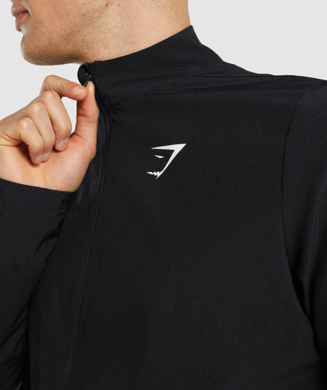 Gymshark Arrival Woven Full Zip Jacket Kapüşonlu Sweatshirt Erkek Siyah | 518-NYAGIB