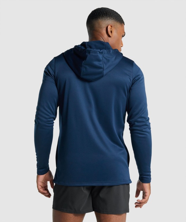 Gymshark Arrival Zip Up Kapüşonlu Sweatshirt Erkek Lacivert | 043-UPNFBZ