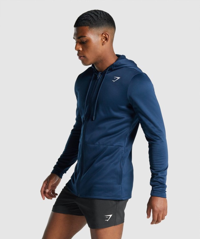 Gymshark Arrival Zip Up Kapüşonlu Sweatshirt Erkek Lacivert | 043-UPNFBZ