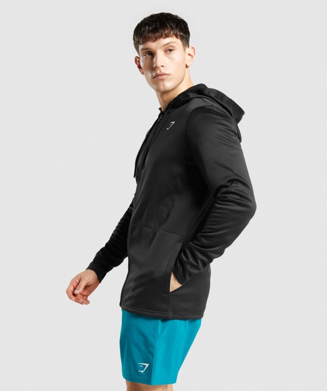 Gymshark Arrival Zip Up Kapüşonlu Sweatshirt Erkek Siyah | 486-UEQWCS