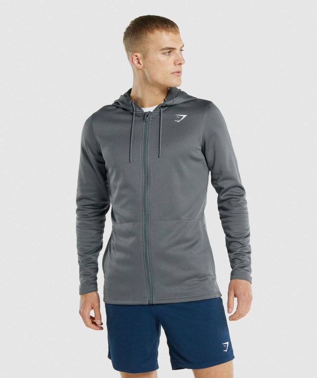 Gymshark Arrival Zip Up Kapüşonlu Sweatshirt Erkek Gri | 852-QSLBIM