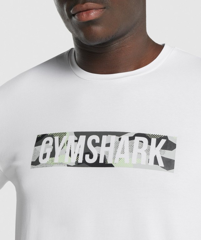 Gymshark Block Infill Tişört Erkek Beyaz | 079-NSCKEG