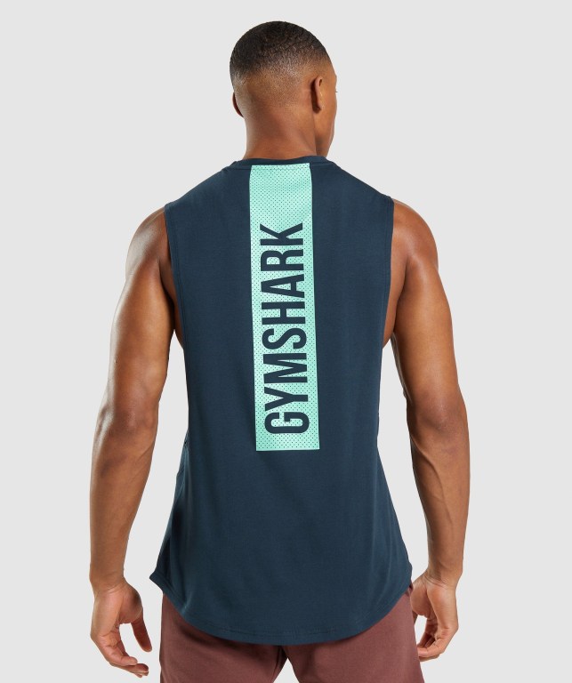 Gymshark Bold Drop Arm Atlet Erkek Lacivert | 214-DIKREJ