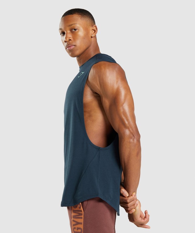 Gymshark Bold Drop Arm Atlet Erkek Lacivert | 214-DIKREJ