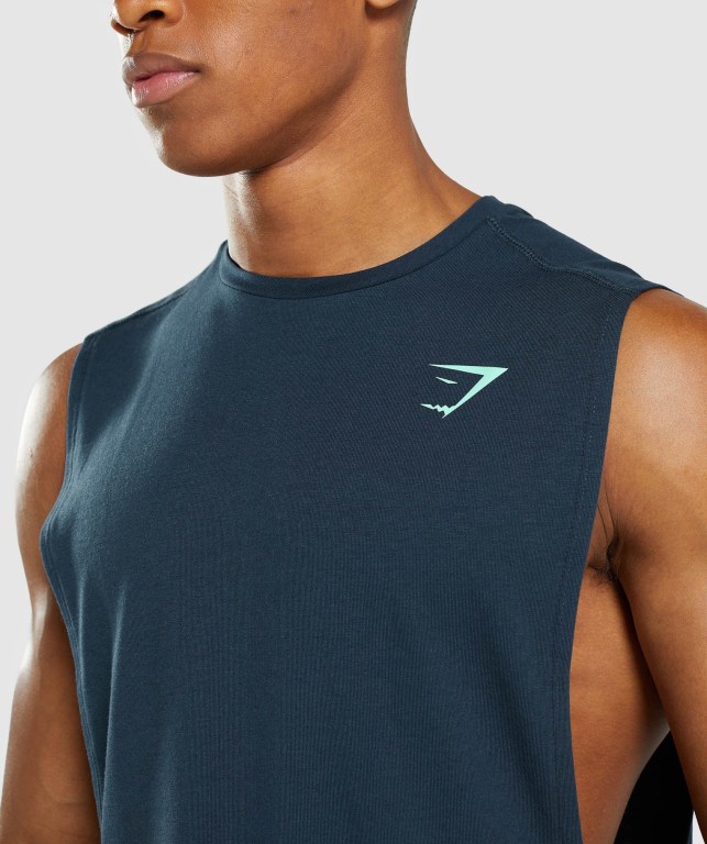 Gymshark Bold Drop Arm Atlet Erkek Lacivert | 214-DIKREJ