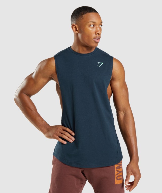 Gymshark Bold Drop Arm Atlet Erkek Lacivert | 214-DIKREJ