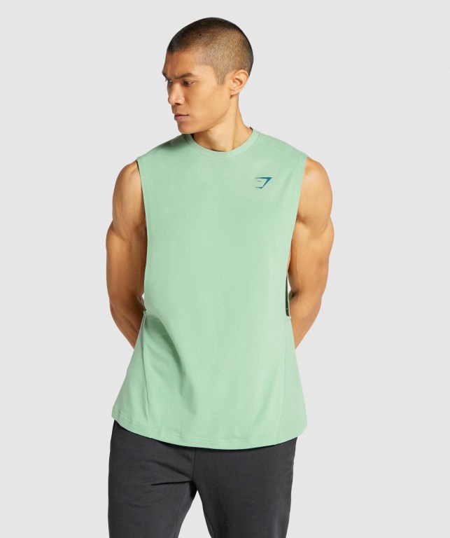 Gymshark Bold Drop Arm Atlet Erkek Yeşil | 426-AKPTQW