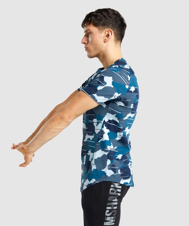 Gymshark Bold Tişört Erkek Camo Beyaz | 824-LJEXPR