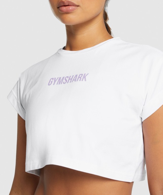 Gymshark Camo Graphic Crop Tişört Kadın Beyaz | 859-QDJCZN