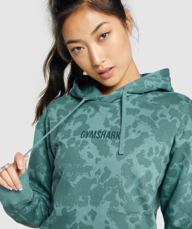 Gymshark Camo Graphic Oversized Kapüşonlu Sweatshirt Kadın Koyu Yeşil | 173-QGUTKW