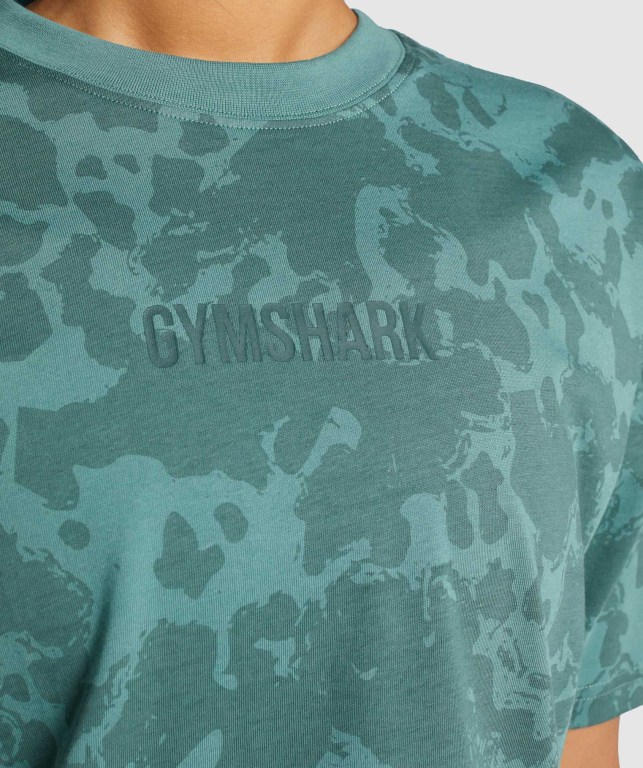 Gymshark Camo Graphic Oversized Tişört Kadın Koyu Yeşil | 850-VZCGNY