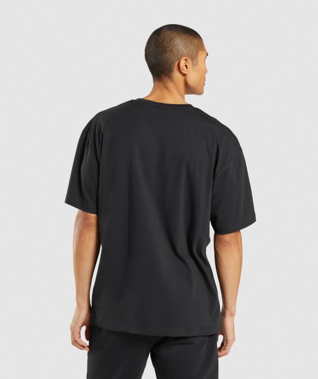 Gymshark Central Oversized Tişört Erkek Siyah | 236-FZOJXQ