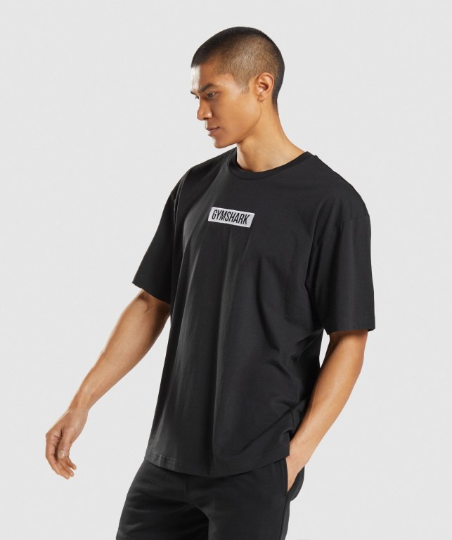 Gymshark Central Oversized Tişört Erkek Siyah | 236-FZOJXQ