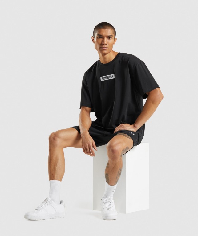 Gymshark Central Oversized Tişört Erkek Siyah | 236-FZOJXQ