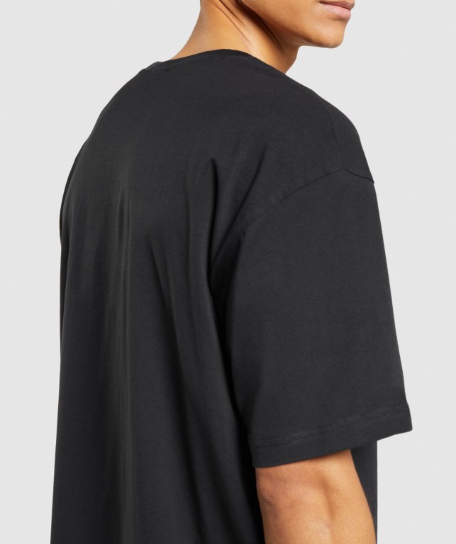 Gymshark Central Oversized Tişört Erkek Siyah | 236-FZOJXQ