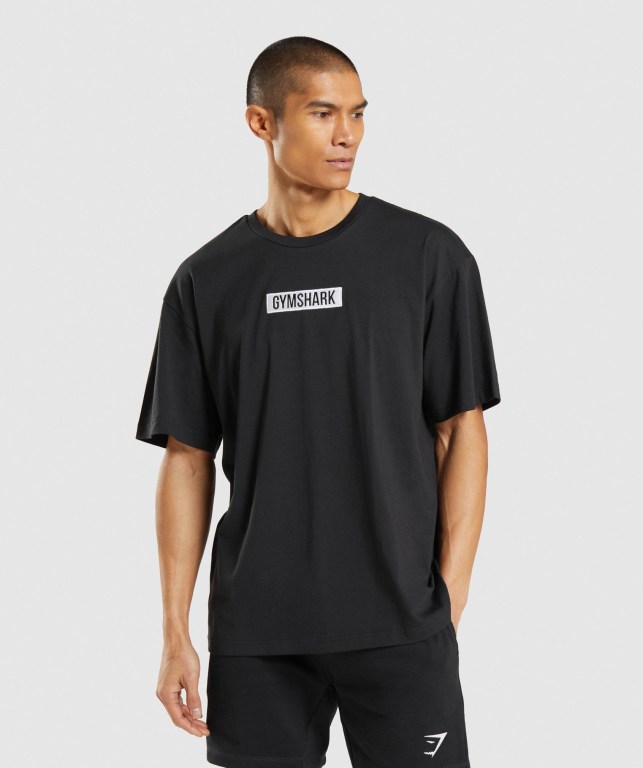 Gymshark Central Oversized Tişört Erkek Siyah | 236-FZOJXQ