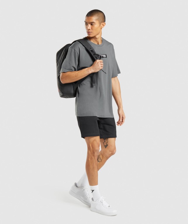 Gymshark Central Oversized Tişört Erkek Gri | 538-MTFVOY