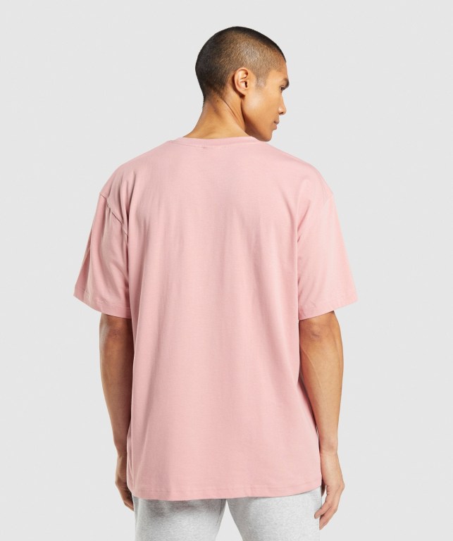 Gymshark Central Oversized Tişört Erkek Pembe | 658-BDYZFG