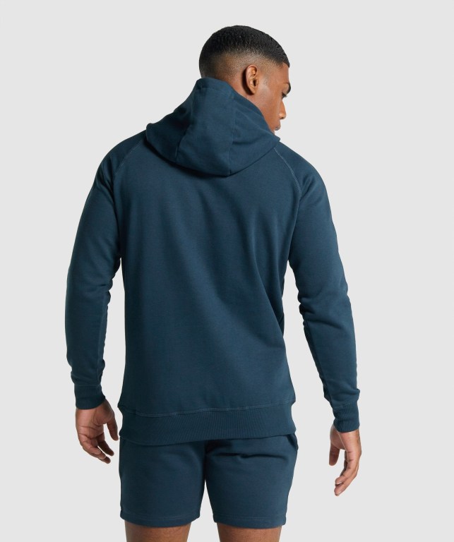 Gymshark Crest Kapüşonlu Sweatshirt Erkek Lacivert | 063-XKBHNT