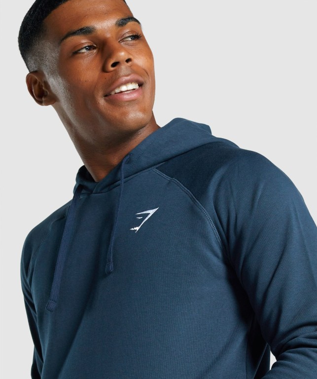 Gymshark Crest Kapüşonlu Sweatshirt Erkek Lacivert | 063-XKBHNT