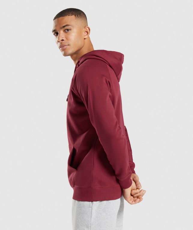 Gymshark Crest Kapüşonlu Sweatshirt Erkek Bordo Kırmızı | 063-ZFTAQM