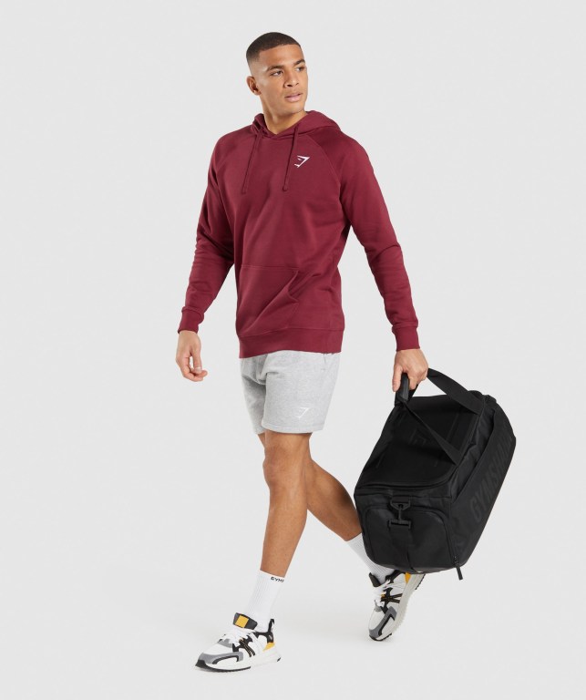 Gymshark Crest Kapüşonlu Sweatshirt Erkek Bordo Kırmızı | 063-ZFTAQM