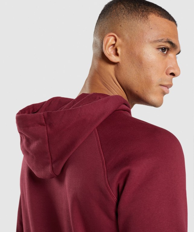 Gymshark Crest Kapüşonlu Sweatshirt Erkek Bordo Kırmızı | 063-ZFTAQM