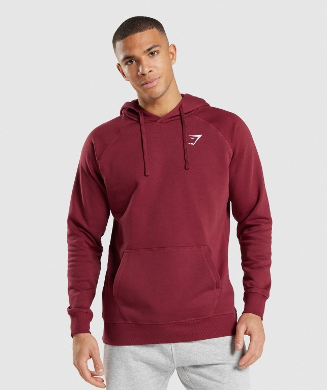 Gymshark Crest Kapüşonlu Sweatshirt Erkek Bordo Kırmızı | 063-ZFTAQM