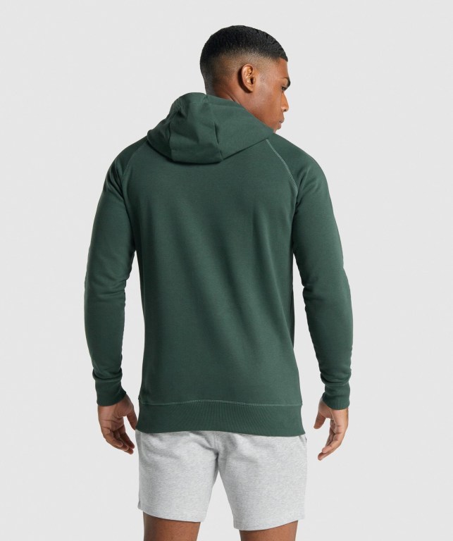 Gymshark Crest Kapüşonlu Sweatshirt Erkek Koyu Yeşil | 785-KTEYUO