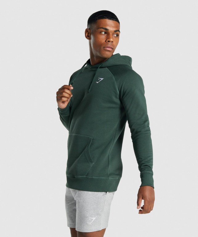 Gymshark Crest Kapüşonlu Sweatshirt Erkek Koyu Yeşil | 785-KTEYUO