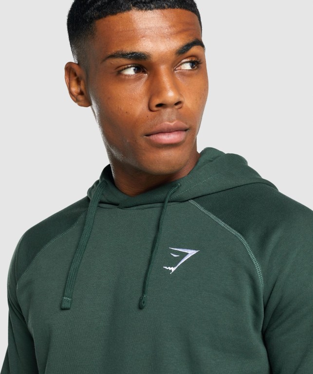 Gymshark Crest Kapüşonlu Sweatshirt Erkek Koyu Yeşil | 785-KTEYUO