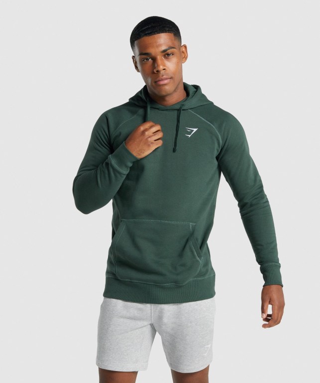 Gymshark Crest Kapüşonlu Sweatshirt Erkek Koyu Yeşil | 785-KTEYUO