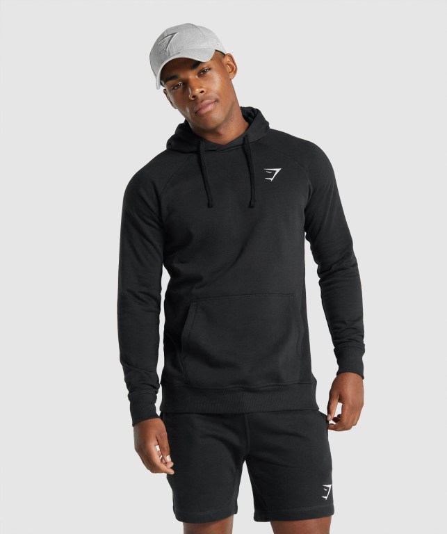 Gymshark Crest Kapüşonlu Sweatshirt Erkek Siyah | 867-RACTDE