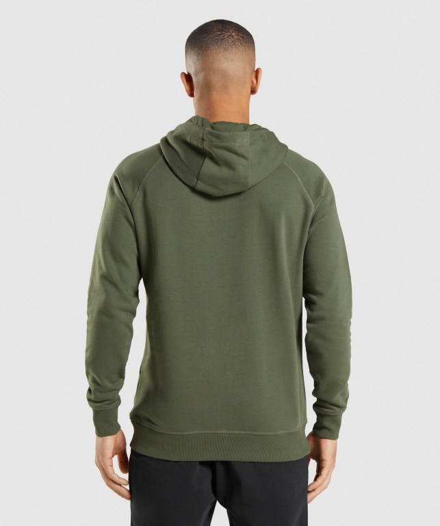 Gymshark Crest Kapüşonlu Sweatshirt Erkek Zeytin Yeşili | 982-LHNMES