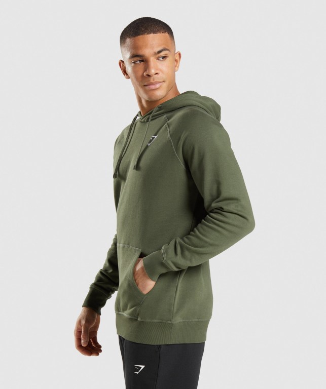 Gymshark Crest Kapüşonlu Sweatshirt Erkek Zeytin Yeşili | 982-LHNMES