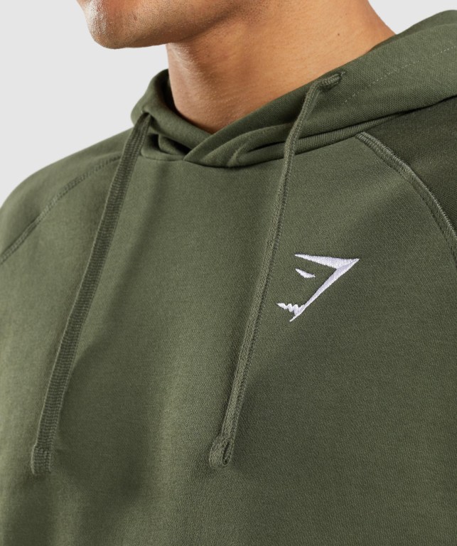 Gymshark Crest Kapüşonlu Sweatshirt Erkek Zeytin Yeşili | 982-LHNMES