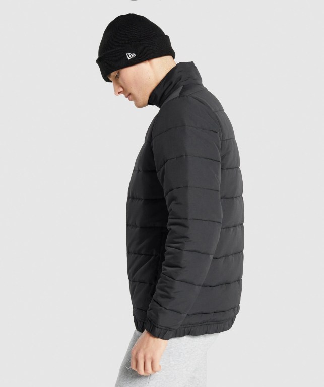 Gymshark Crest Puffer Ceket Erkek Siyah | 065-BZTOAK