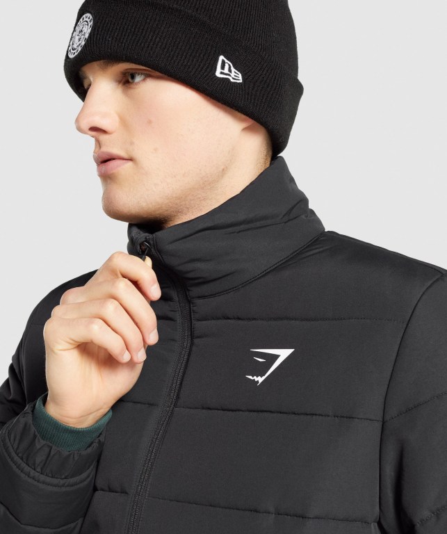 Gymshark Crest Puffer Ceket Erkek Siyah | 065-BZTOAK